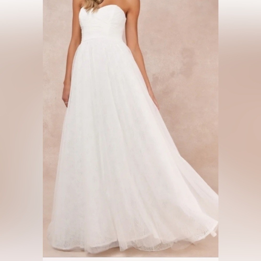 NWT Lulus Blissful Forever White Strapless Wedding Bridal Dress Medium Prom Gala